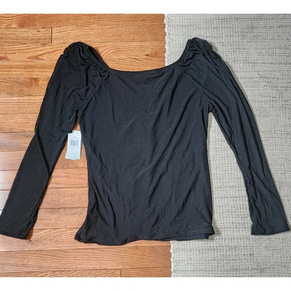 Willow Drive Ruched Mesh Top‎ L Black Long Sleeve V-Neck Goth